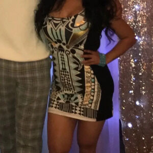 River island blue and gold print Bodycon dress